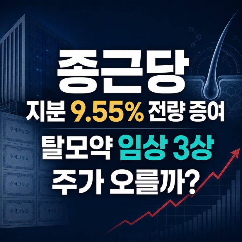 종근당 상속 시작? 회장 지분 9.55% 전량 증여…탈모치료제 3상까지 주가 오를까
