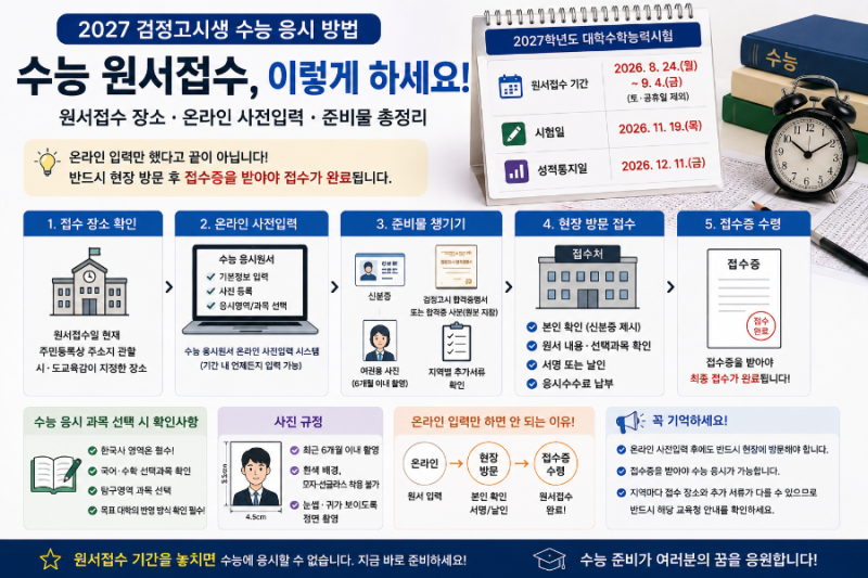 2027 검정고시생 수능 응시 방법｜원서접수 장소·온라인 사전입력·준비물 총정리