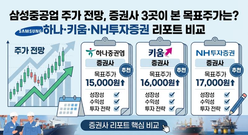 삼성중공업 주가 전망, 증권사 3곳이 본 목표주가는?｜하나·키움·NH투자증권 리포트 비교