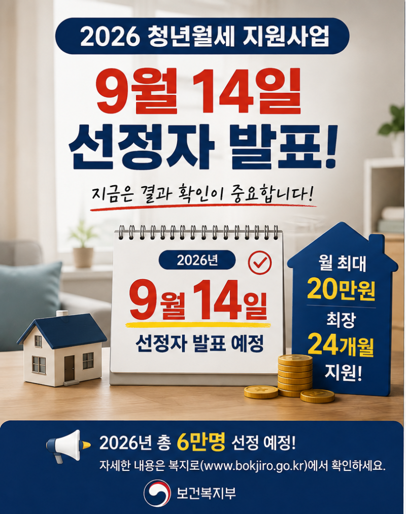 [2026 청년월세 지원] 9월 14일 결과 확인하세요!!