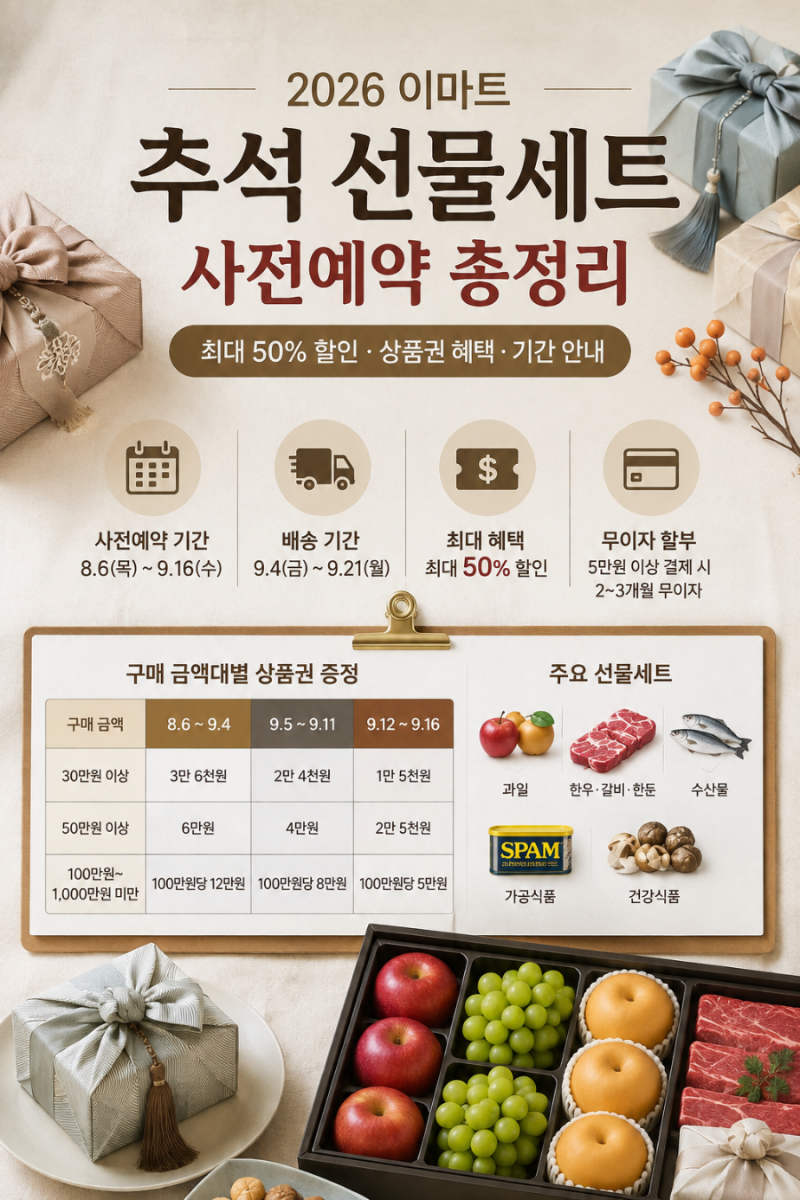 2026 이마트 추석 선물세트 사전예약｜최대 50% 할인 기간 혜택 총정리