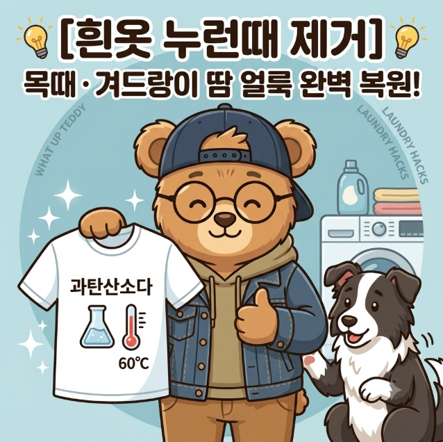 [흰옷 누런때 제거] 목때·겨드랑이 땀 얼룩 완벽 복원! 과탄산소다 60도 온수 세탁법