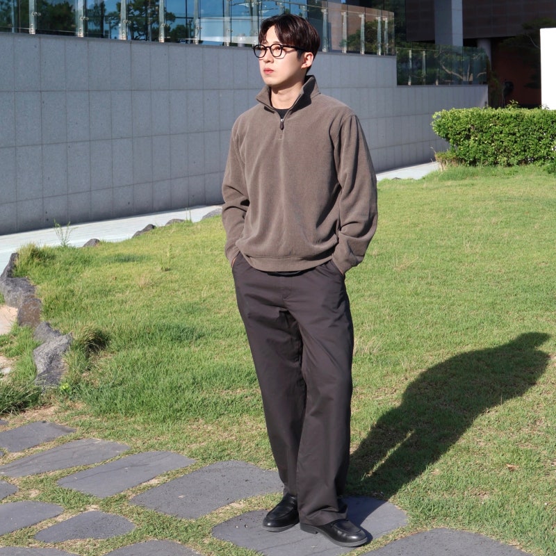 남성 가을바지 탑텐 남자 치노팬츠 추천, 포엣코어 쿼터집업 코디 완성