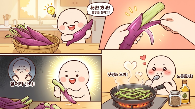 손 안 아프게 고구마줄기 껍질 3분 만에 까는 법! 고소함 2배 들깨볶음 레시피