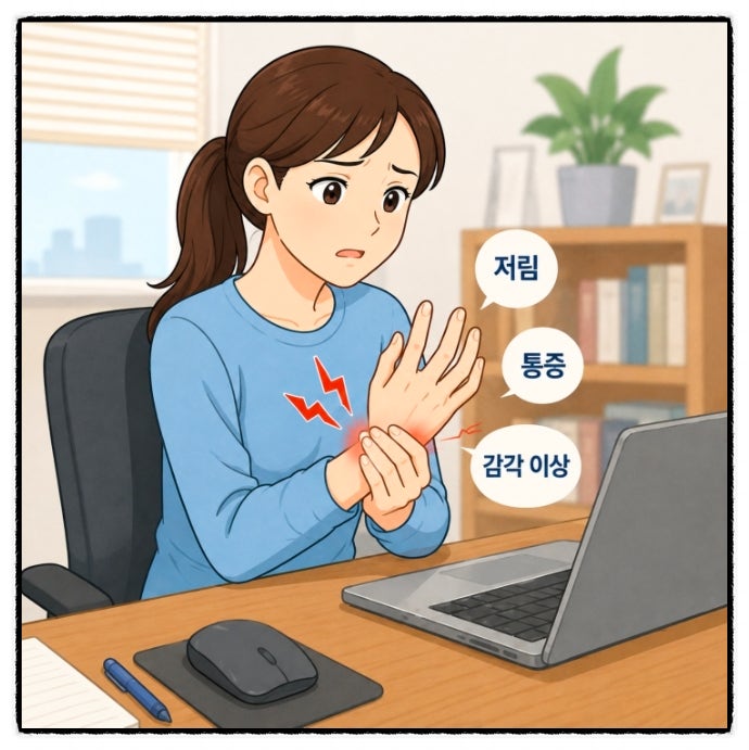 손목터널증후군증상 엄지 검지 중지 저림 밤에 손이 저리는 이유