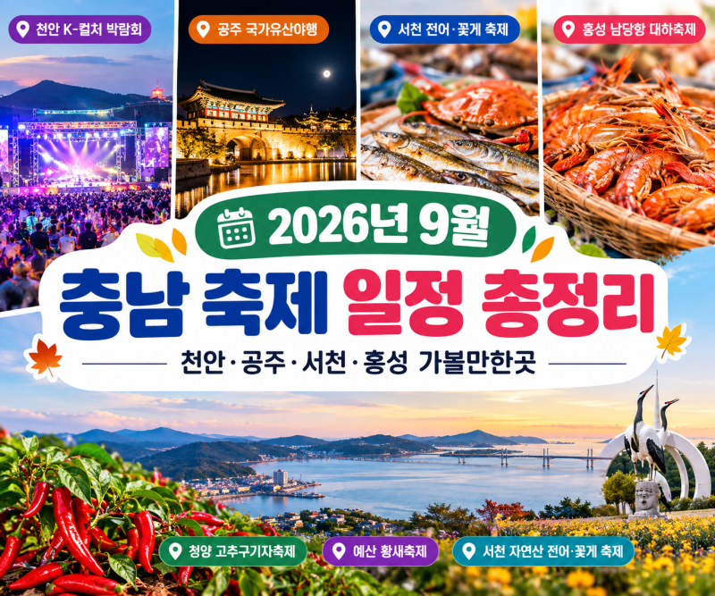 2026년 9월 충남 축제 일정 총정리｜천안·공주·서천·홍성·청양 가볼만한곳
