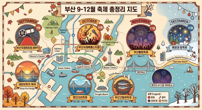 가을·겨울 부산 여행 어디 갈까? 부산 가볼 만한 곳, 9월~12월 부산 축제 지도 한 장으로 끝내....