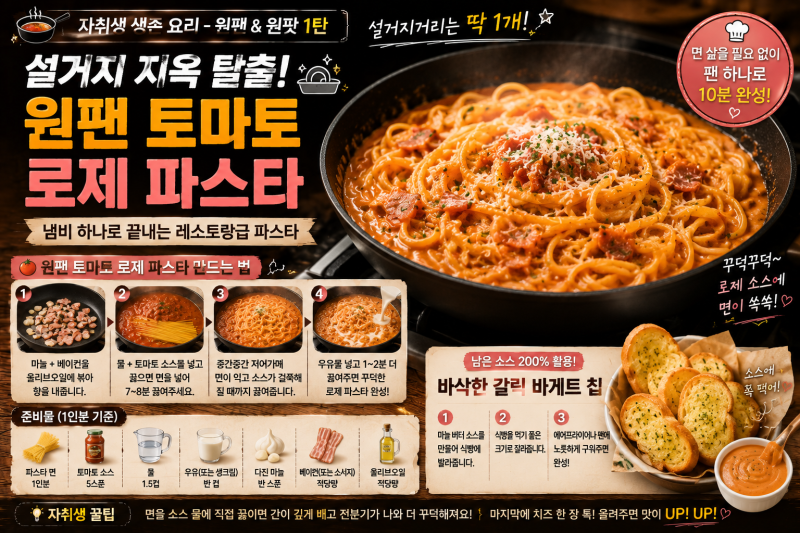 [자취생 생존 요리 - 원팬 & 원팟 1탄] 설거지 지옥 탈출! 냄비 하나로 끝내는 원팬 토마토 로....
