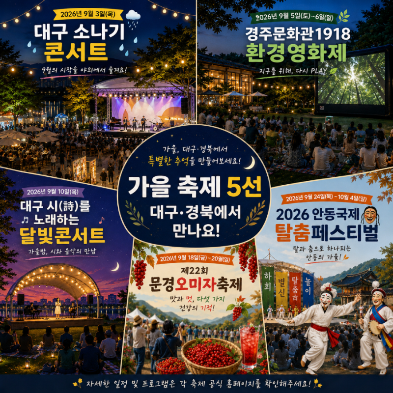 9월 대구경북 나들이 필수코스 축제 5선 | 문경오미자축제 안동국제탈춤페스티벌 소나기콘서....