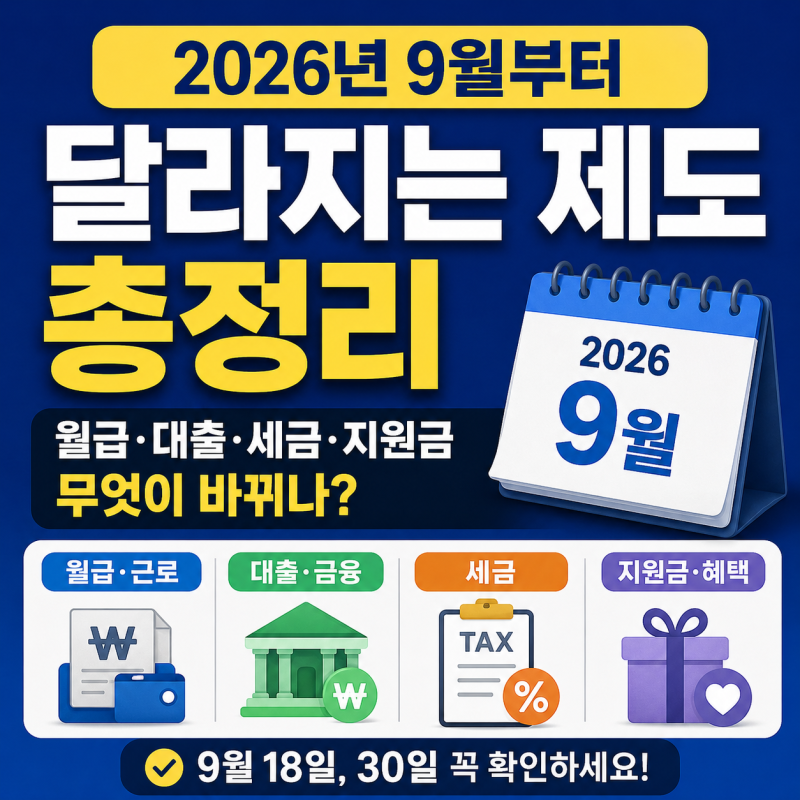 2026년 9월부터 달라지는 제도 총정리｜월급·대출·세금·지원금 무엇이 바뀌나?