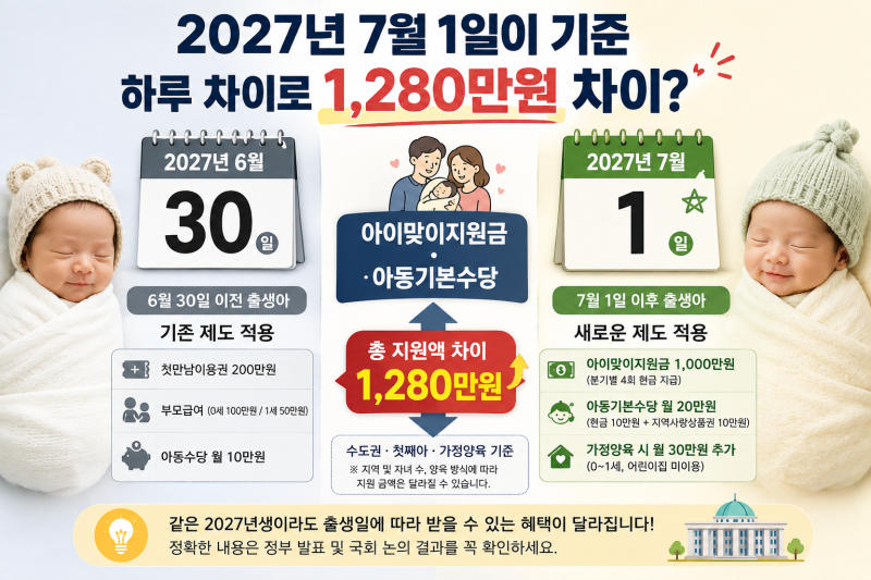2027 아이맞이지원금 7월 1일부터｜6월 30일생과 1280만원 차이 나는 이유