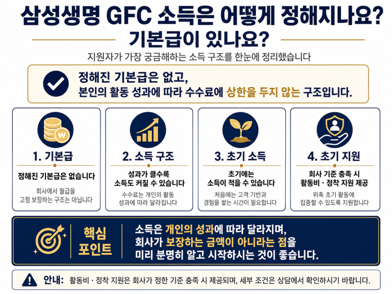 삼성생명 GFC 소득은 어떻게 정해지나요? 기본급이 있나요?