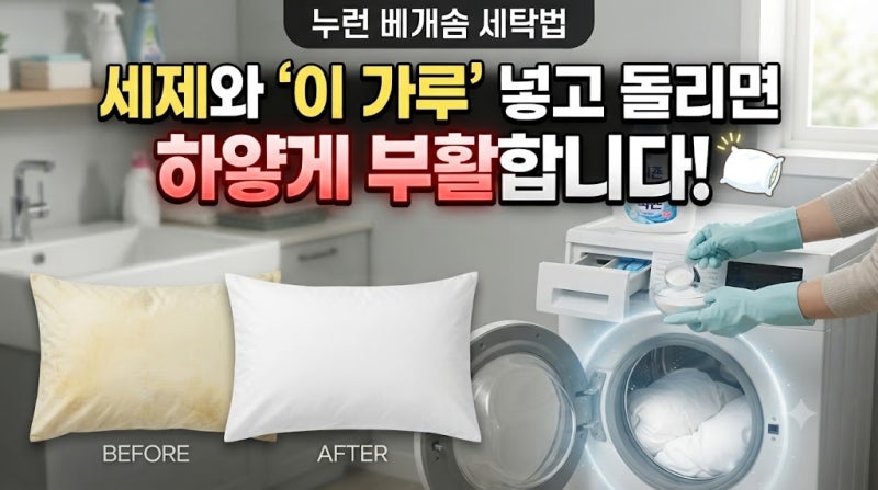 누런 베개솜, 세제와 '이 가루' 넣고 돌리면 하얗게 부활합니다