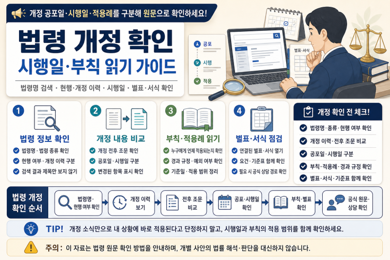 국가법령정보센터 법령 개정 확인 방법｜시행일·부칙·별표 읽는 순서