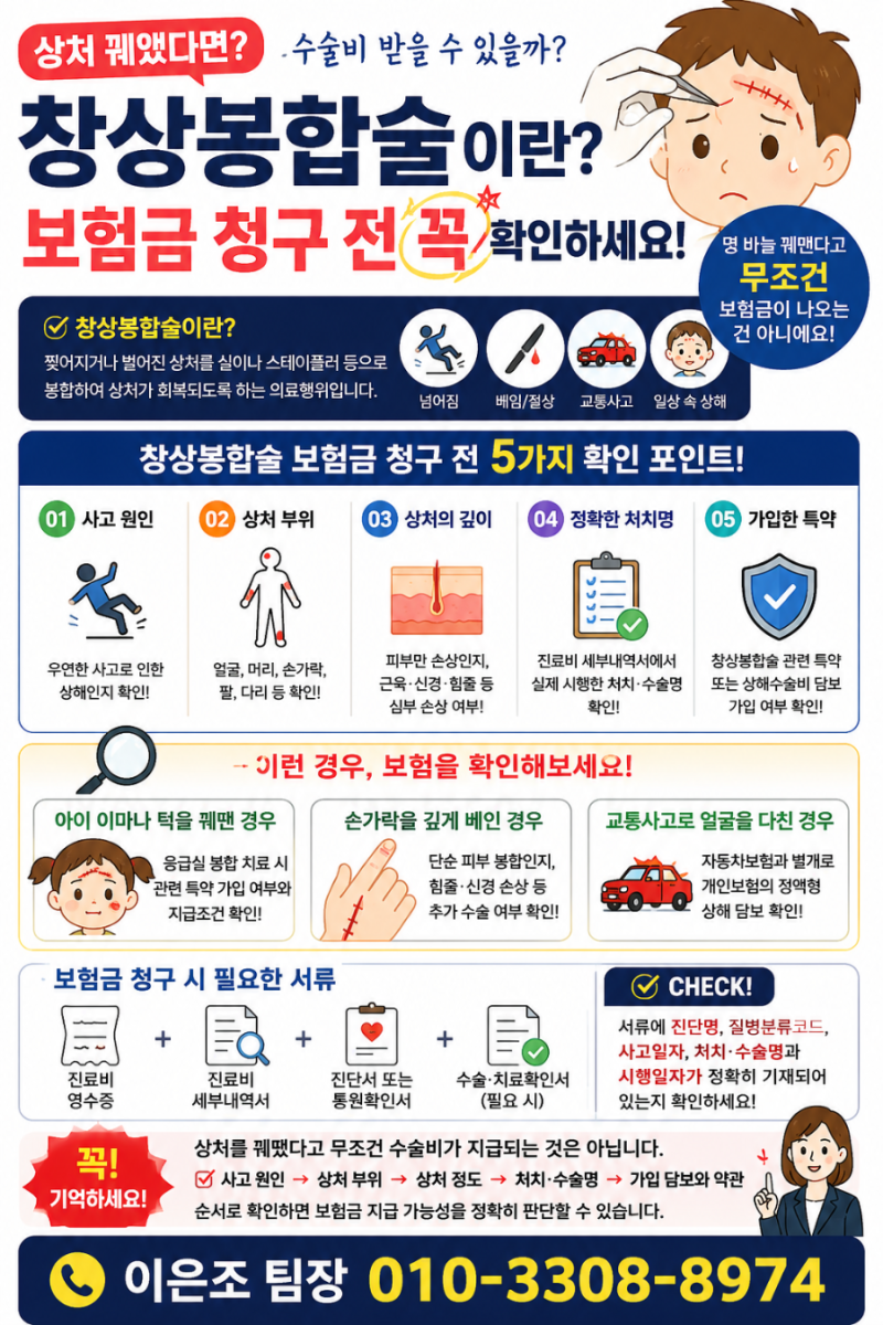 창상봉합술이란? 상처 꿰맸다면 보험금 청구 전 꼭 확인하세요