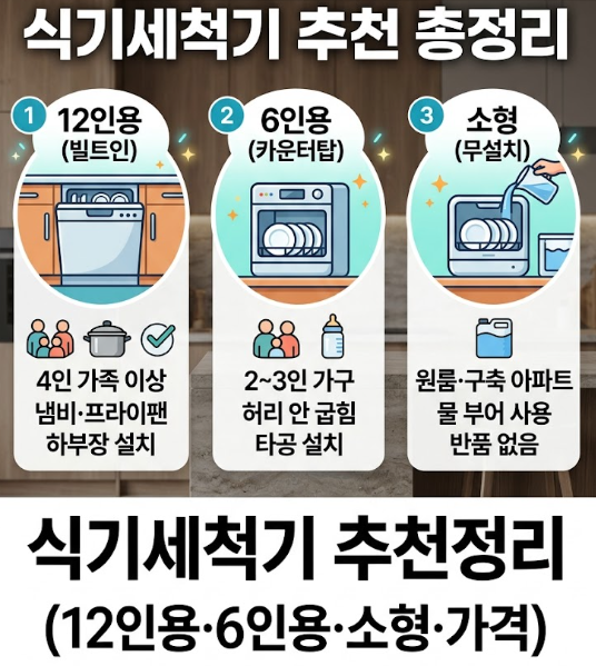 식기세척기 추천정리 (12인용·6인용·소형·가격)