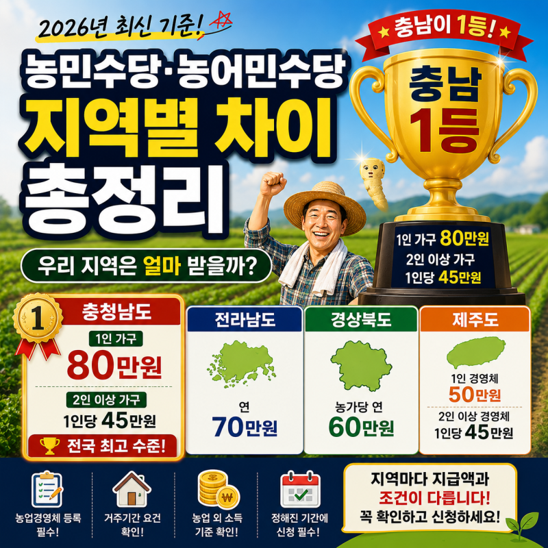 농민수당·농어민수당 지역별 차이 총정리｜우리 지역은 얼마 받을까?