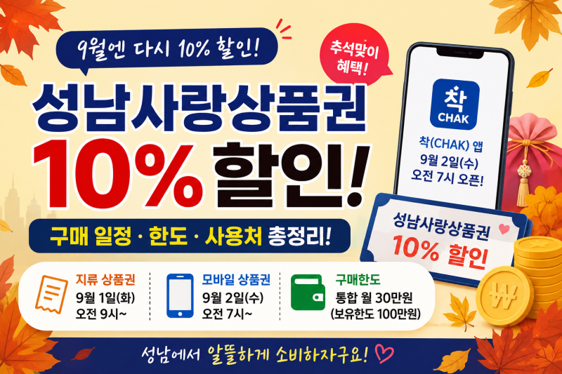 성남사랑상품권 9월 할인 판매 일정 가맹점 확인방법