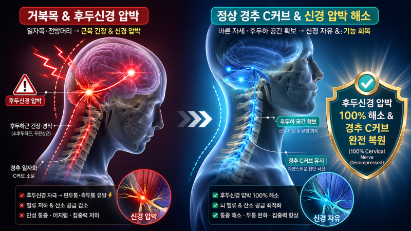 뒷목 뻐근 두통 후두신경통 스트레칭 3가지, 찌릿한 편두통 잡는 C커브 리셋