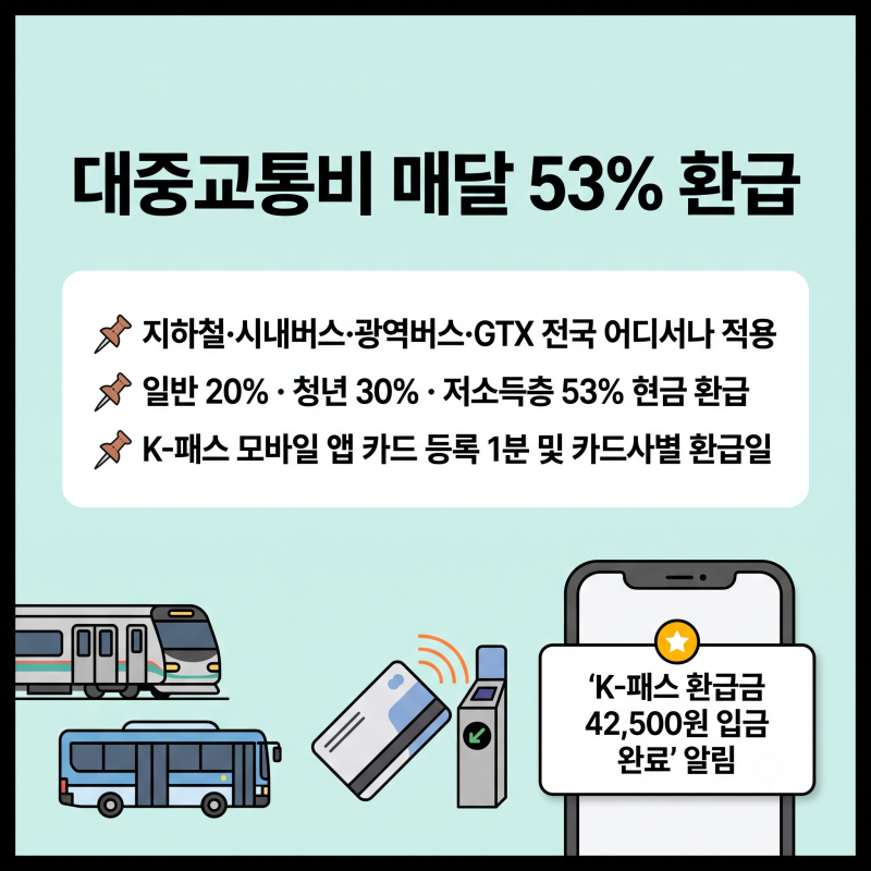 K-패스 교통카드 신청 방법 및 대중교통비 최대 53% 환급 조건 카드사별 지급일 총정리