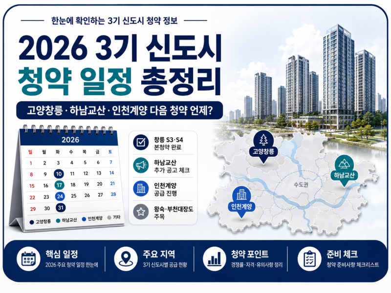 2026 3기 신도시 청약 일정 총정리｜고양창릉·하남교산·인천계양 다음 청약 언제?