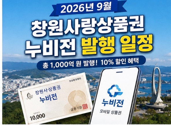 최대50만원 2026년 9월 창원사랑상품권 누비전 일정 총정리｜1,000억 원 발행·10% 할인