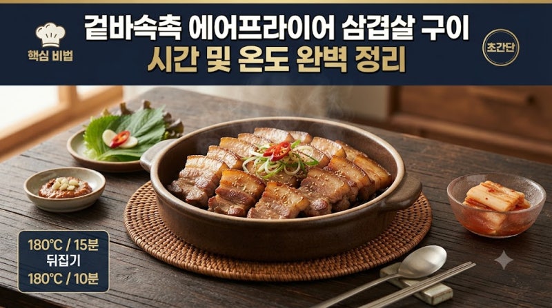 겉바속촉 에어프라이어 삼겹살 구이, 시간 및 온도 완벽 정리