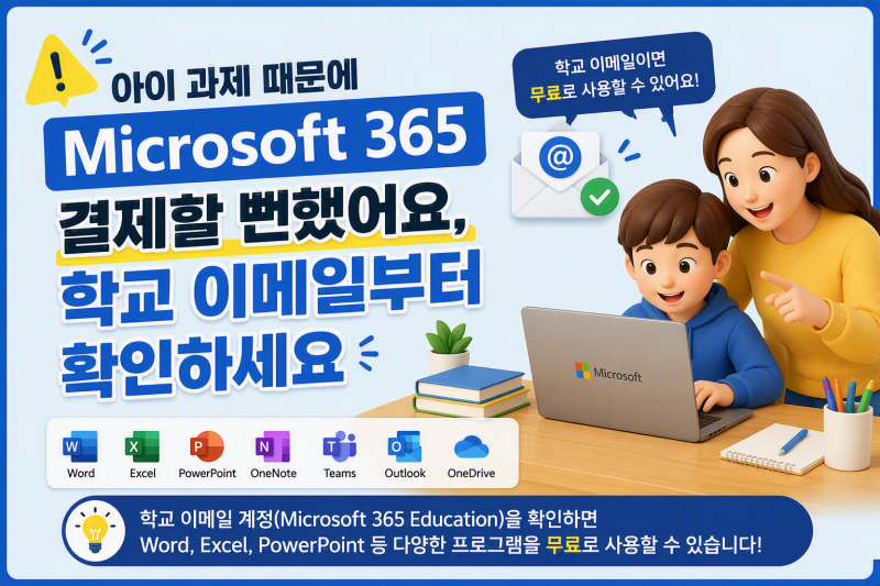 아이 과제 때문에 Microsoft 365 결제할 뻔했어요, 학교 이메일부터 확인하세요