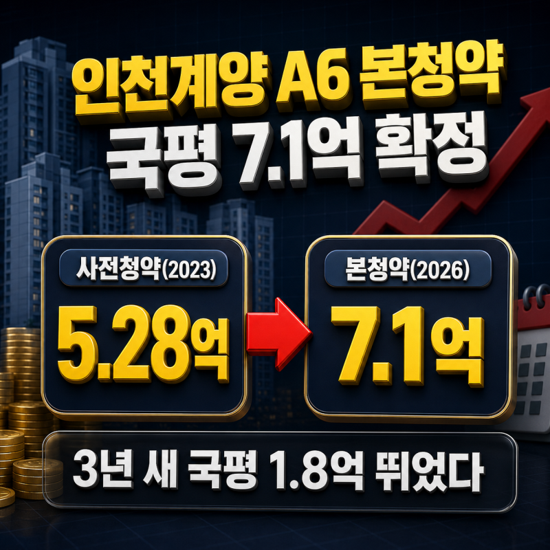 "국평이 진짜 7.1억이라니" 인천계양 A6 본청약 663가구, 사전청약 때보다 얼마나 올랐나