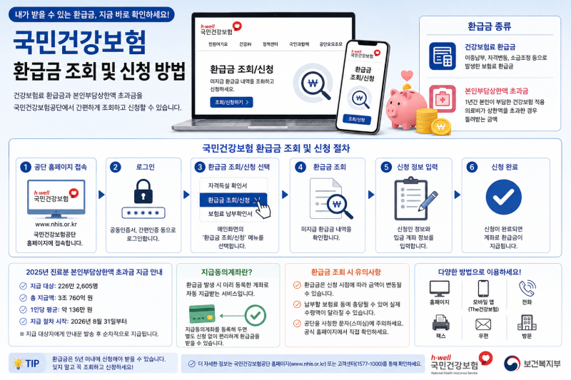 국민건강보험 환급금 조회 및 신청 방법｜건강보험료 환급금·본인부담상한액 초과금 확인....