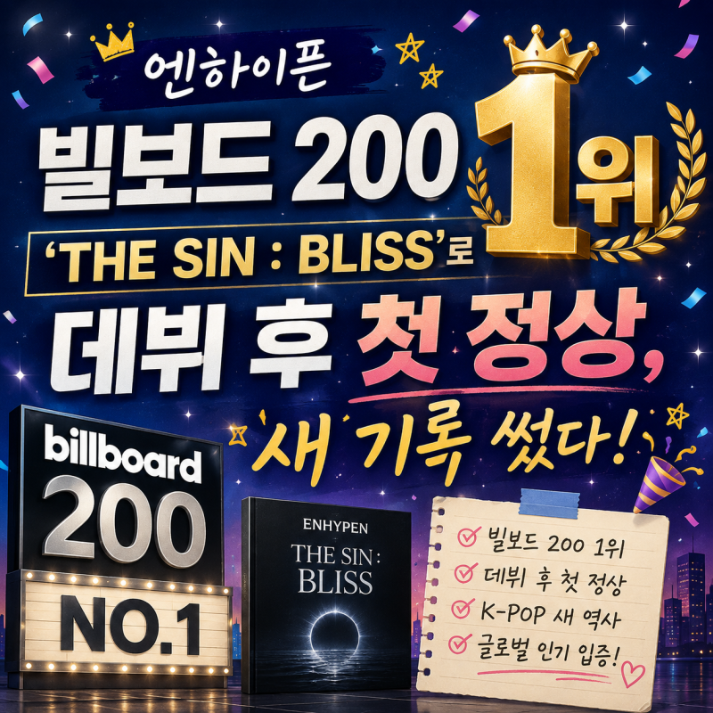 ENHYPEN Tops Billboard 200 with 'THE SIN : BLISS', Setting a New Record for Their First No. 1 Since Debut