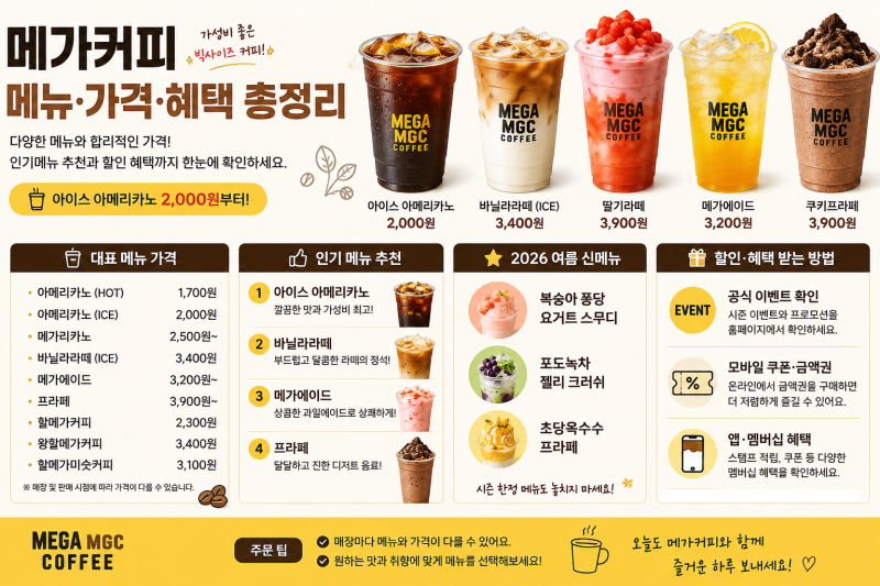 메가커피 메뉴 가격, 추천 인기메뉴 혜택까지 한눈에 정리