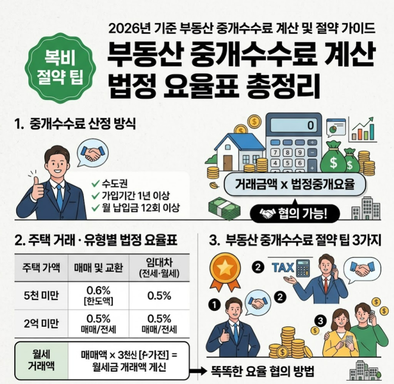 부동산 중개수수료 계산기 활용법 & 2026 최신 요율표 총정리 (매매·전세·월세)