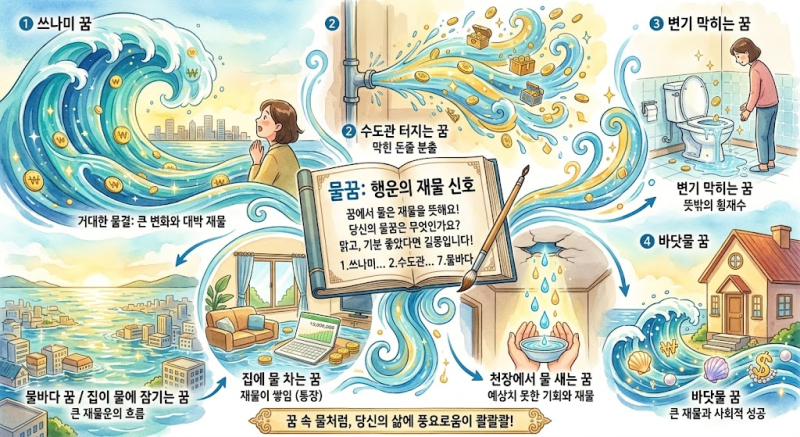 물꿈 해몽 총정리 — 흉몽인 줄 알았죠? 사실은 '돈 들어올' 신호였던 물꿈 6가지