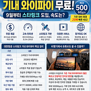 대한항공 기내 와이파이 무료! 9월부터 스타링크 도입, 속도는?