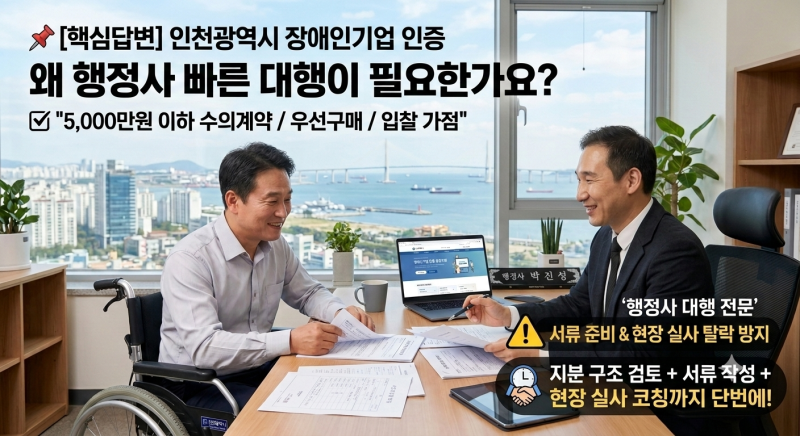 인천광역시 장애인기업 인증 빠른 대행 행정사 | 2026 최신 조건 및 완전 대비