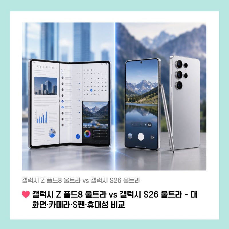 갤럭시 Z 폴드8 울트라 vs 갤럭시 S26 울트라 - 대화면·카메라·S펜·휴대성 비교