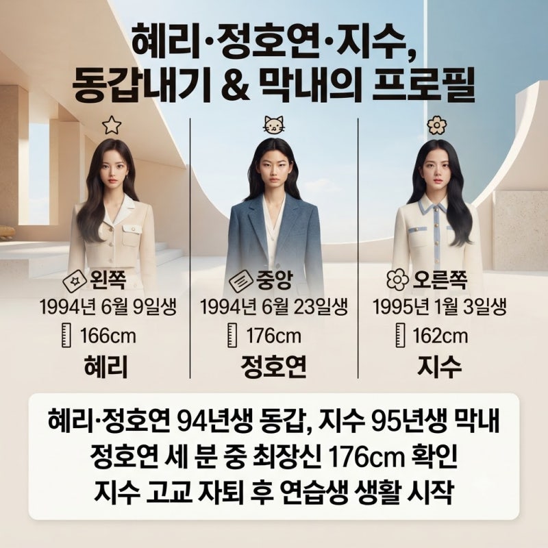 94라인 혜리 정호연 지수, 나이·키·학력 스펙 제대로 비교해보면