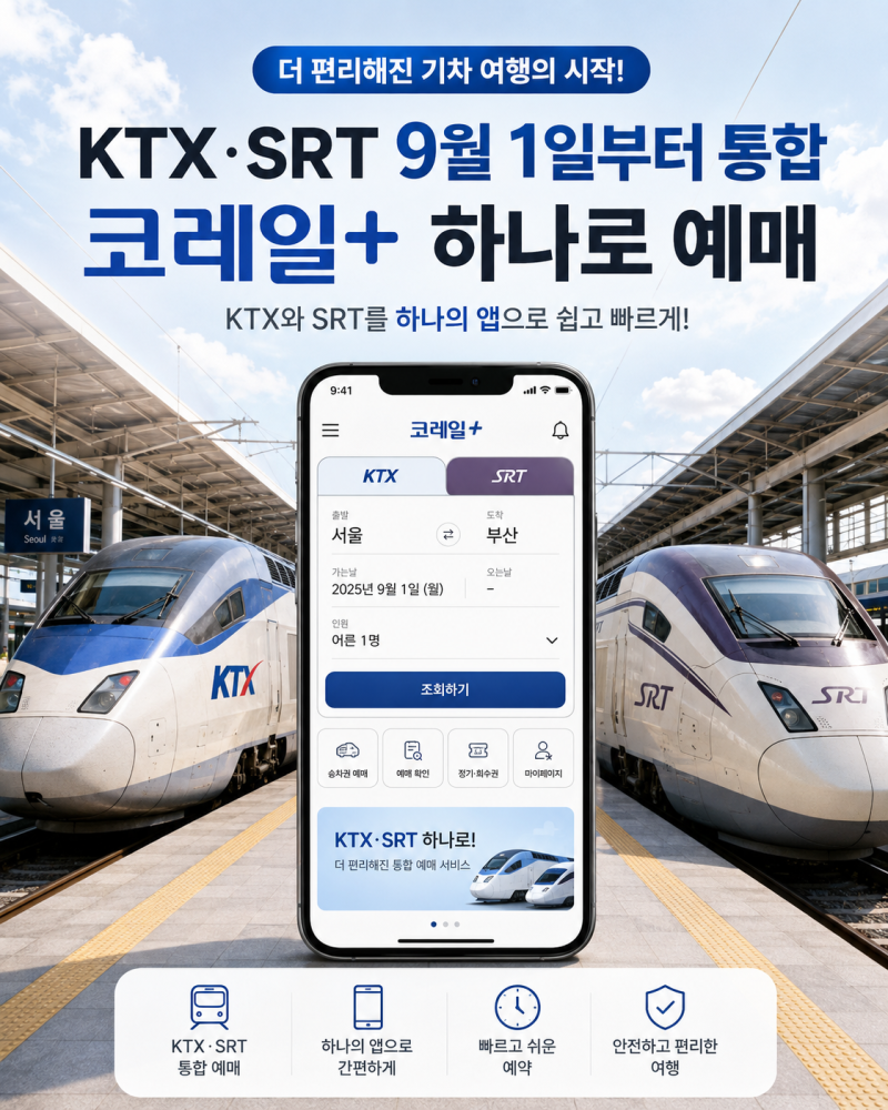 KTX·SRT 9월 1일부터 통합｜코레일+ 예매 방법·요금 10% 인하·회원 전환