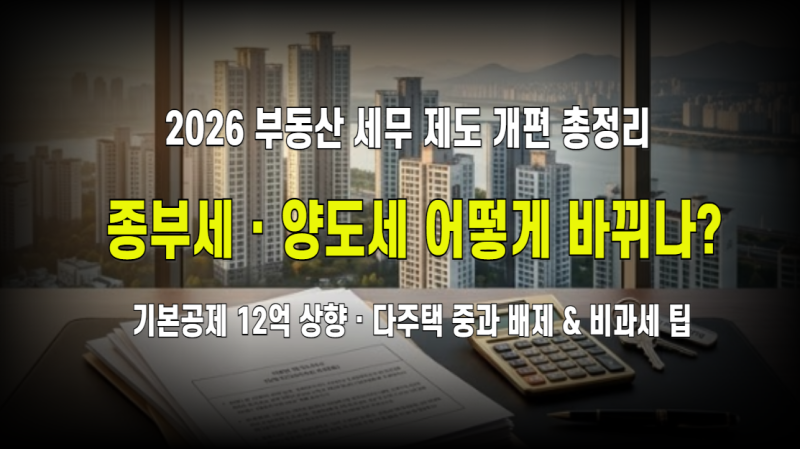 2026년 부동산 제도 개편 총정리 : 종합부동산세 기본공제·세율 완화부터 다주택자 양도세 중....