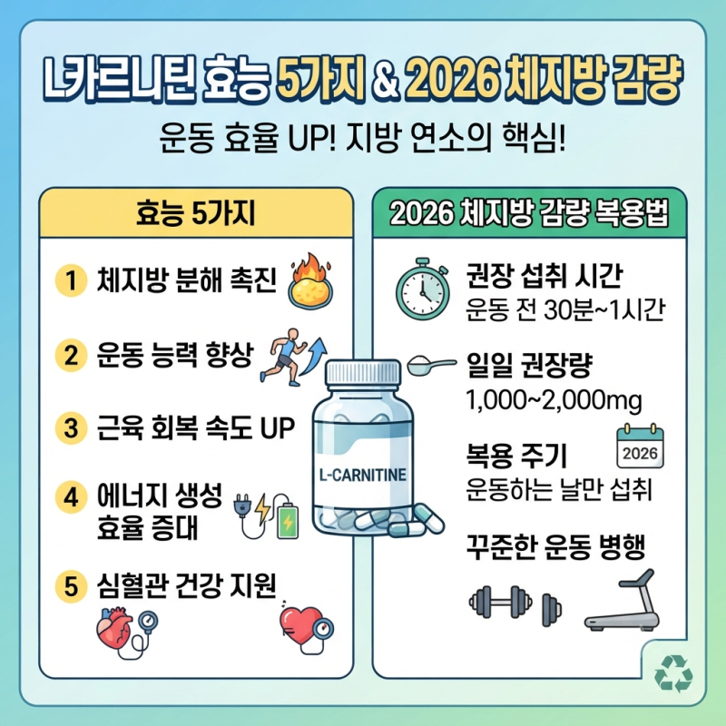 L카르니틴 효능 5가지와 2026 체지방 감량 복용법