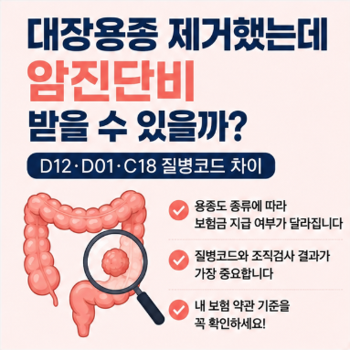 대장용종 제거했는데 암진단비 받을 수 있을까?｜D12·D01·C18 질병코드 차이