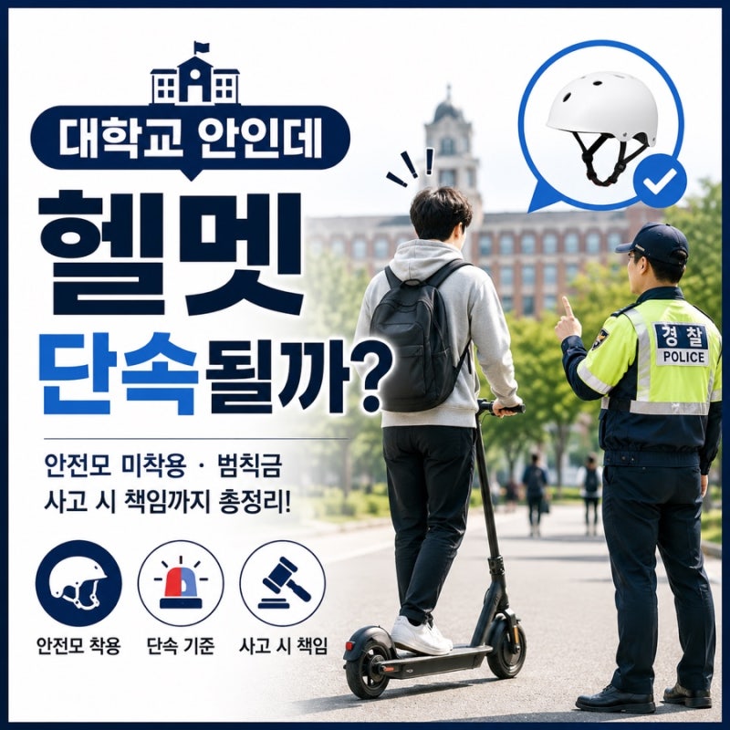 대학교 안 전동킥보드 헬멧 안 쓰면 단속될까?｜안전모 미착용 범칙금부터 사고까지
