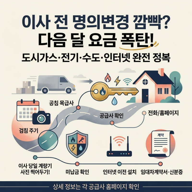 이사철 도시가스 인터넷 전기 명의변경 방법 체크리스트 총정리