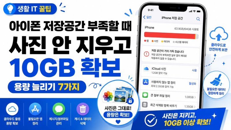 아이폰 저장공간 부족할 때 사진 안 지우고 10GB 확보하는 방법｜용량 늘리기 7가지