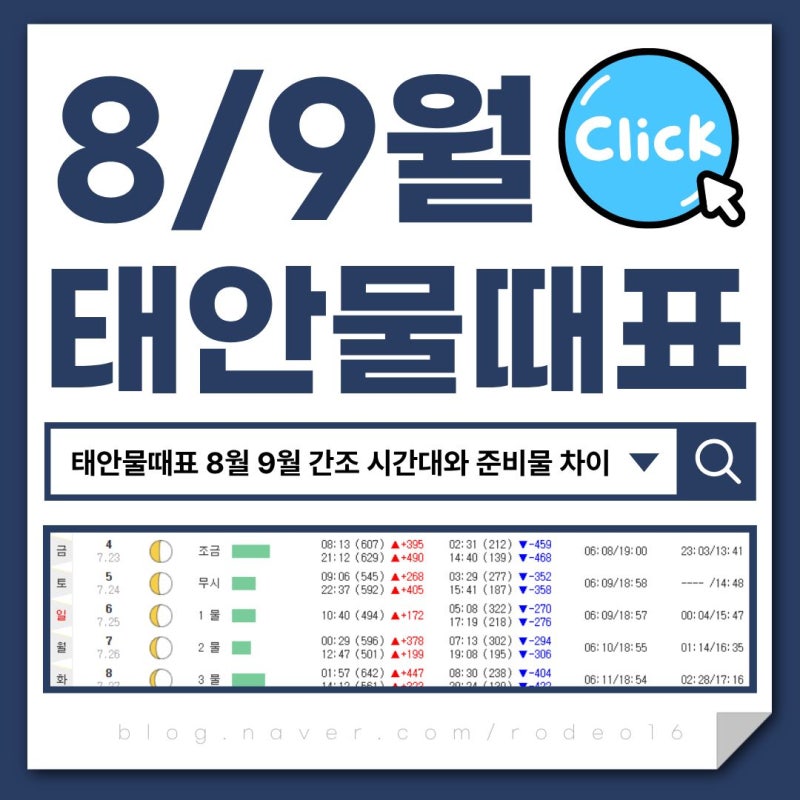 태안물때표 8월 9월 간조 시간대와 준비물 차이