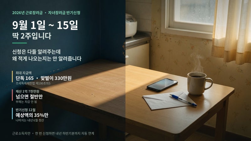 근로장려금 자녀장려금 신청 대상 지급일 비교 · 9월 15일 마감 · 165만원과 절반 감액 기준