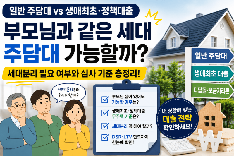 부모님과 같은 세대 주택담보대출 │ 생애최초·세대분리 가능 여부와 DSR 기준