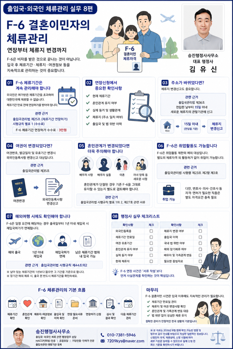 [출입국·외국인 체류관리 시리즈 8편] F-6 결혼이민자의 체류관리, 연장부터 체류지 변경까지