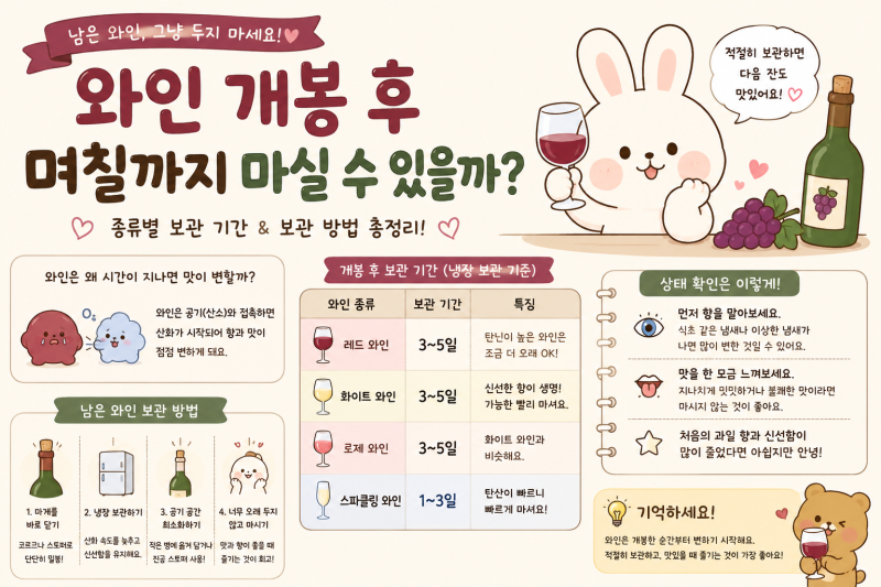 와인 개봉 후 며칠까지 마실 수 있을까? 남은 와인 보관법